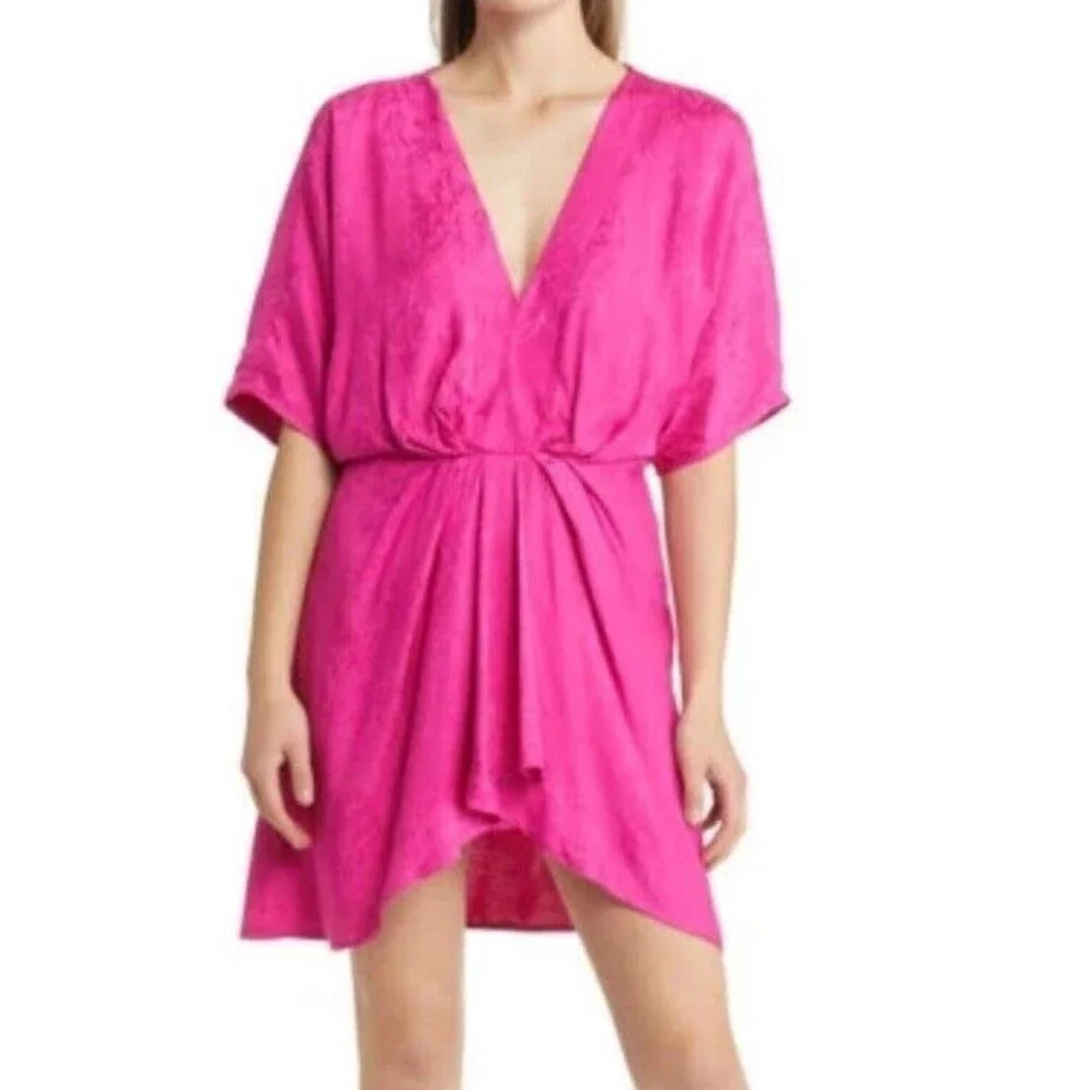 BTFL-LIFE Fuchsia Candra Floral Jacquard Dolman Sleeve Mini Dress Medium $119